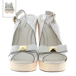 Kate‎ Spade white leather wedge platform sling back sandals Sz 10 high heels